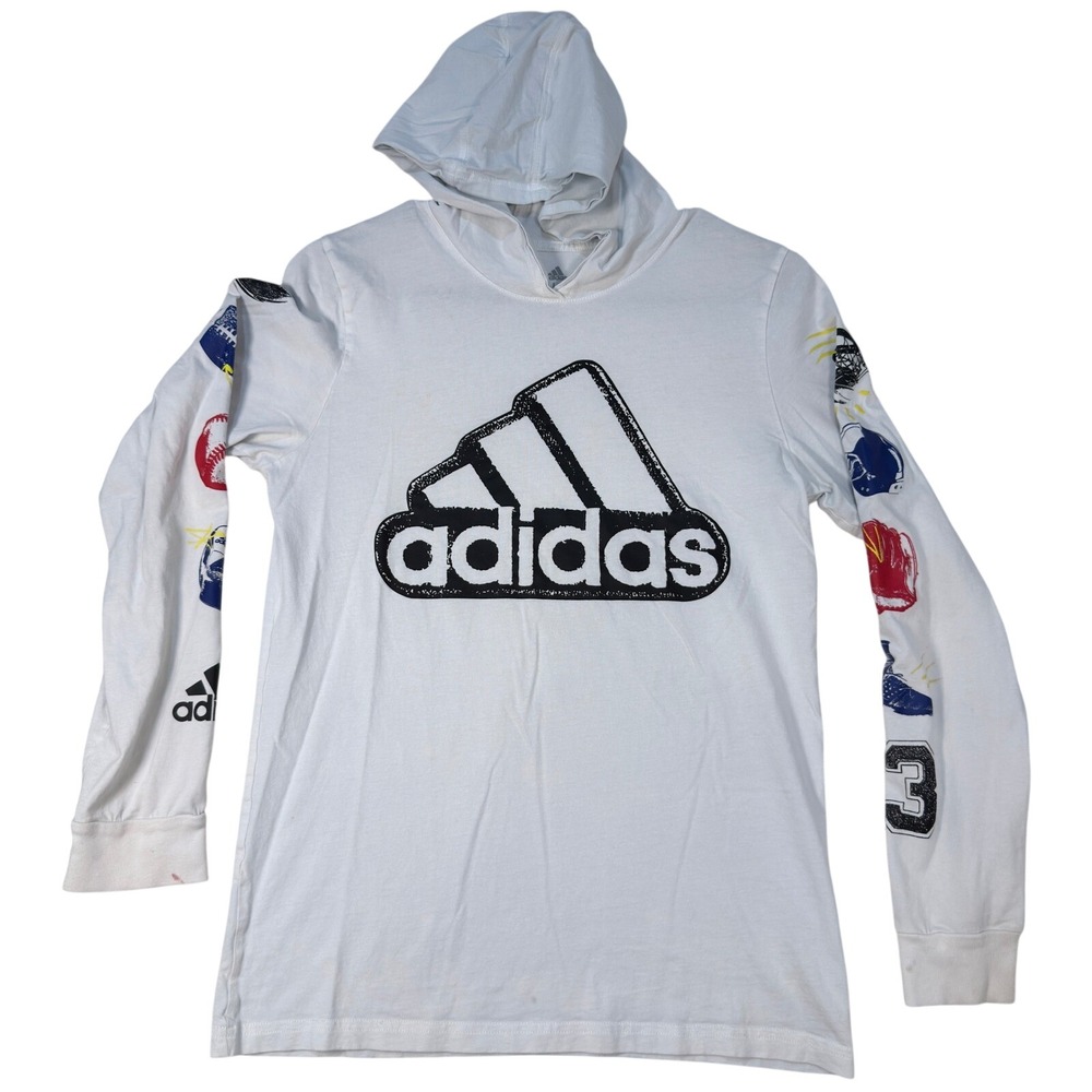 Adidas Hooded T-Shirt L 14/16 Youth Multi-Sport Graphic Logo White AA7583
